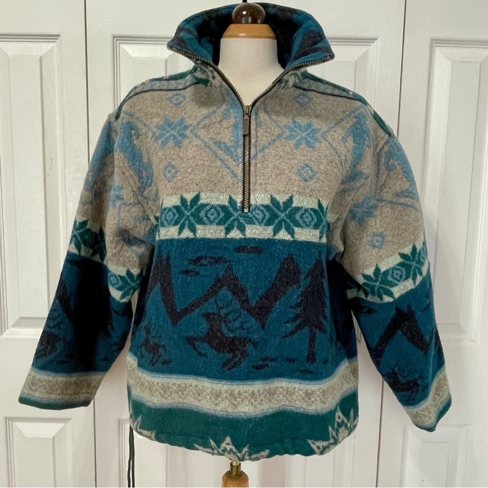 L.L. Bean Vintage Blue and Gray Wool Pullover Oversized Jacket Perfect Condition